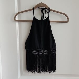 Asos Black Fringe Halter Top